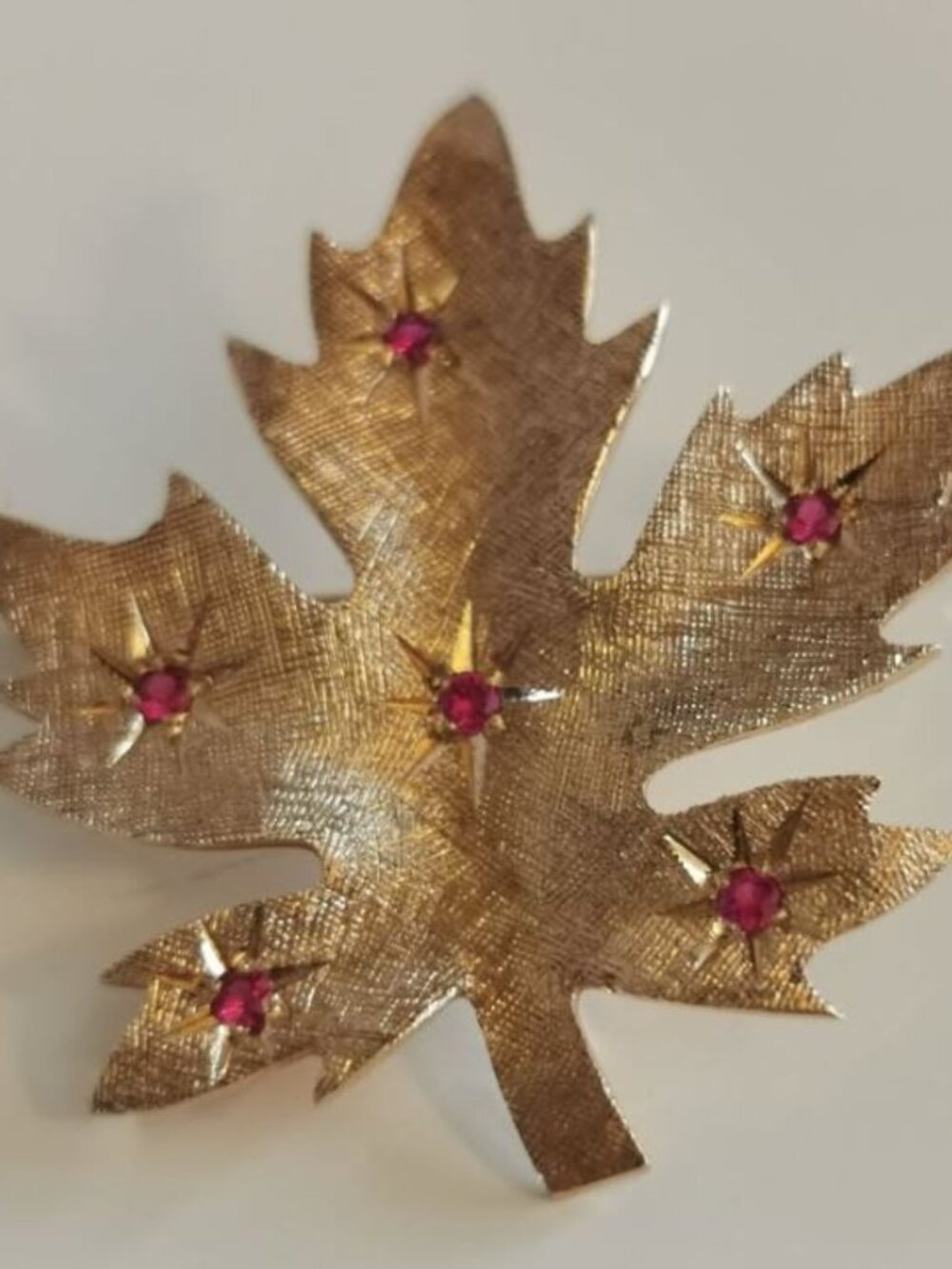 14Kt Gold Maple Leaf Brooch with Rubies
